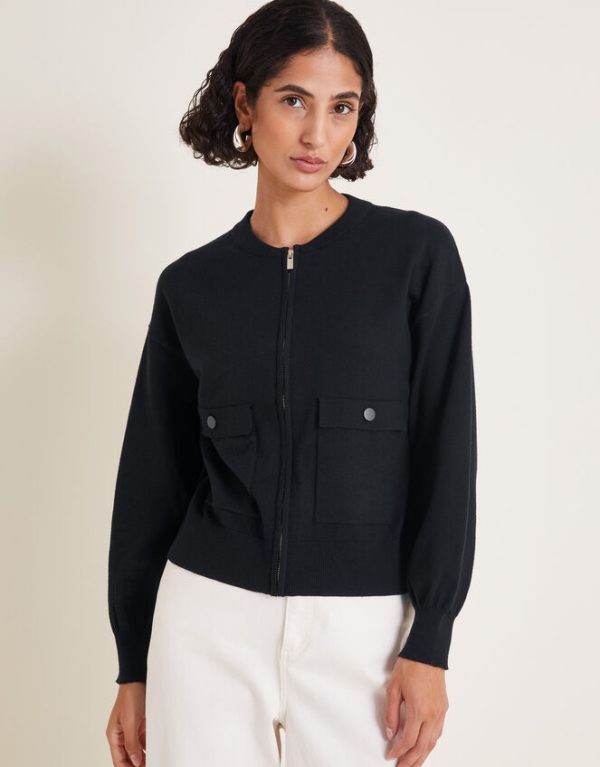 Monsoon Nora Knit Bomber Jacket Black