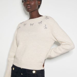 Monsoon Mal Glitter Bow Jumper Ivory