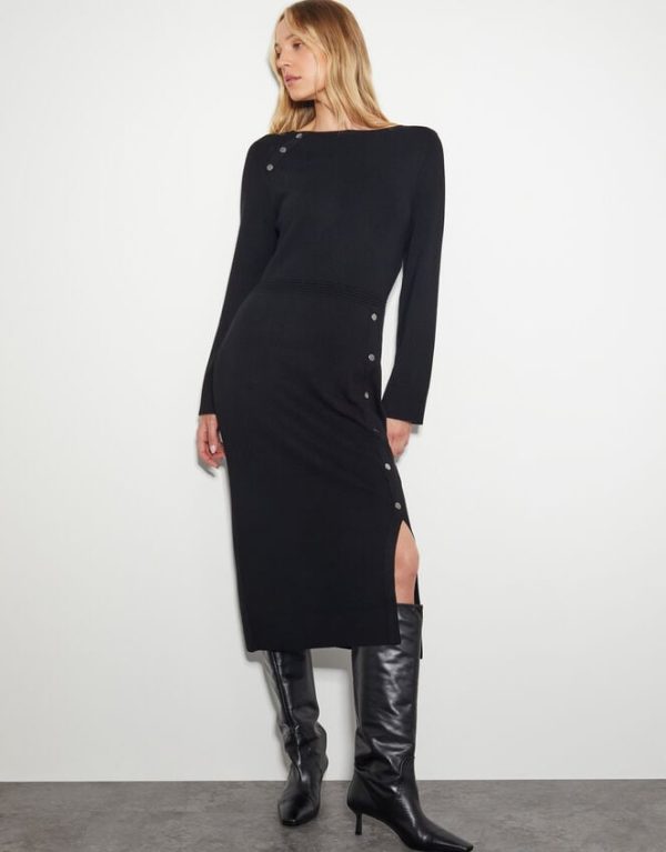 Monsoon Ciara Button Midi Jumper Dress Black