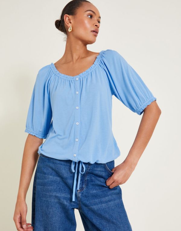 Monsoon Bora Button Jersey Top Blue