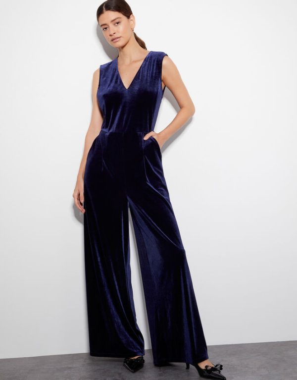 Monsoon Vayle Velvet Jumpsuit Blue