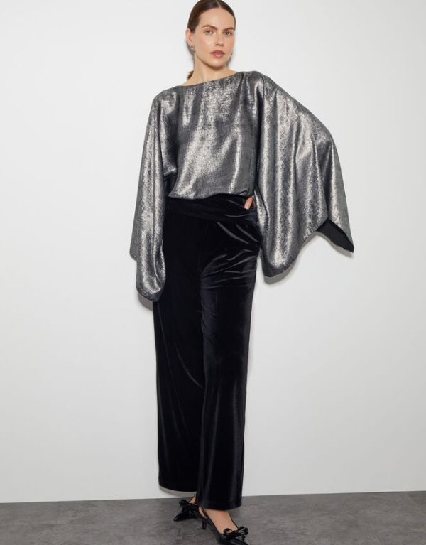 Monsoon Fifi Metallic Batwing Top Silver