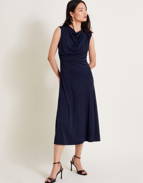 Monsoon Debra Drape Jersey Dress Blue