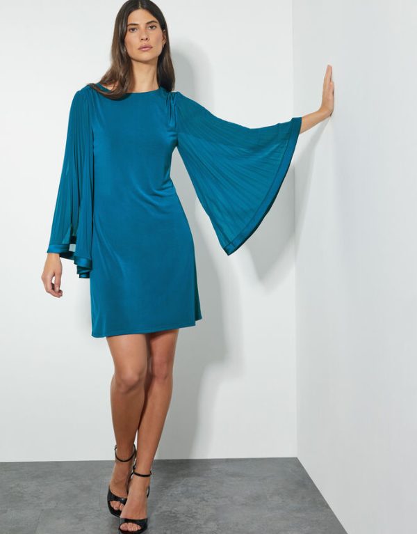 Monsoon Win Jersey Cape Sleeve Tunic Dress Teal