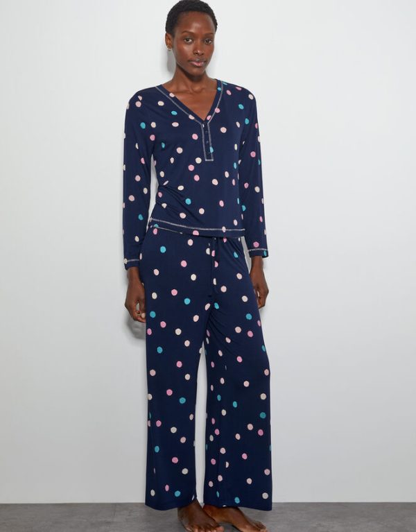 Monsoon Sabrina Spot Long Pyjamas Set Blue