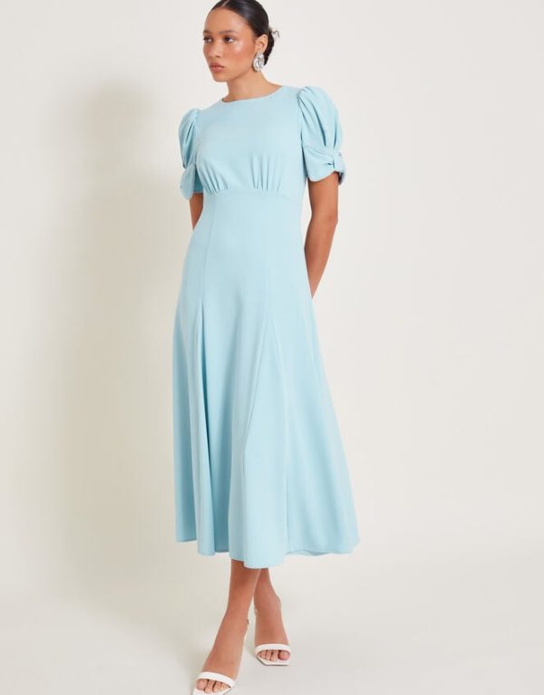 Monsoon Belle Bow Sleeve Midi Dress Blue