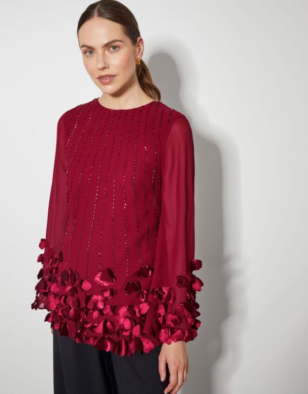 Monsoon Carly Embellished 3D Petal Top Red