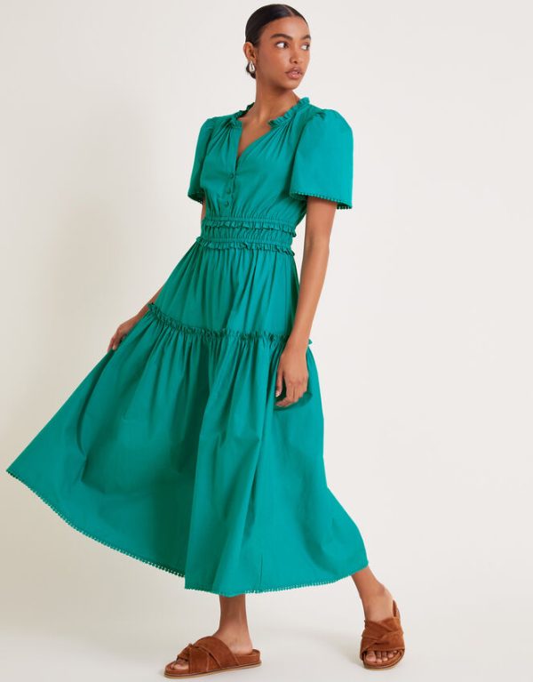 Monsoon Lorena Frill Midi Dress Teal