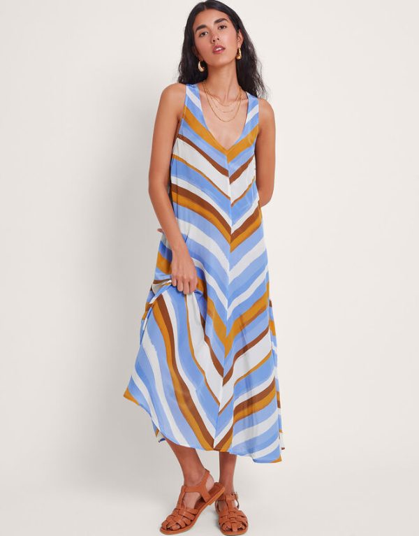 Monsoon Byrdie Stripe Dress Blue