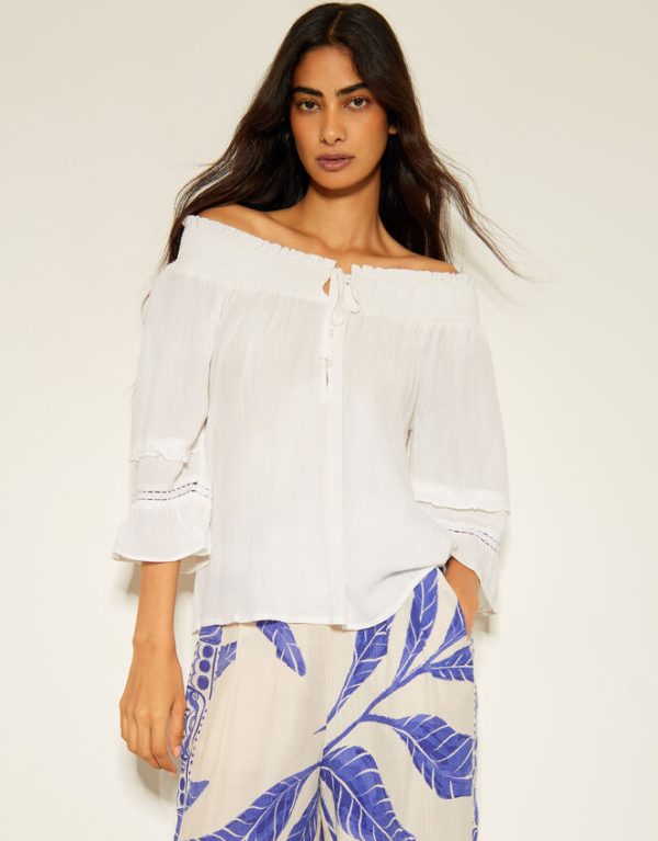 Monsoon Ava Off-The-Shoulder Smock Top White