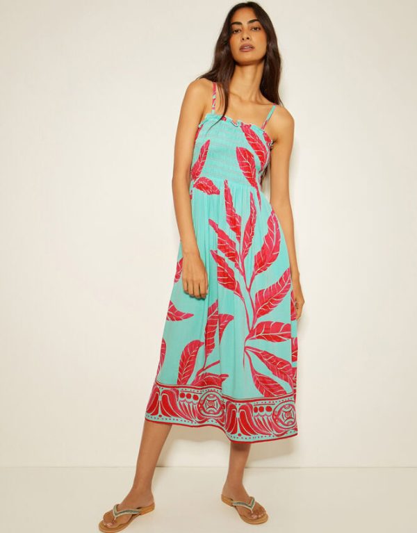 Monsoon Pamela Palm Print Midi Sundress Green