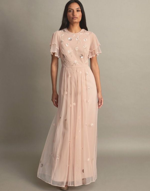 Monsoon Catherine Embellished Maxi Dress Pink