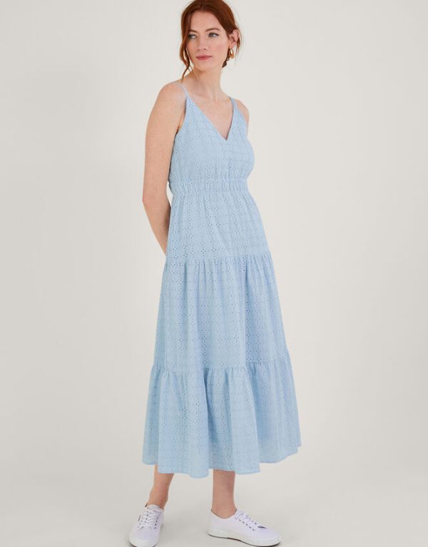 Monsoon Belle Broderie Tiered Dress Blue