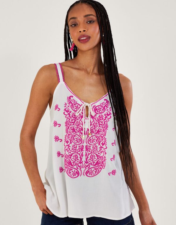 Monsoon Embroidered Cami Top Pink