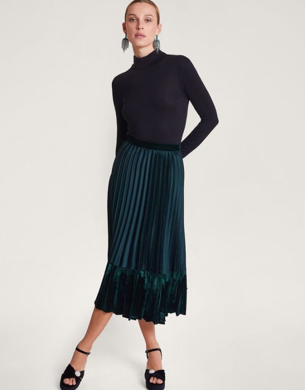 Monsoon Brielle Pleated Midi Skirt Green - Image 2