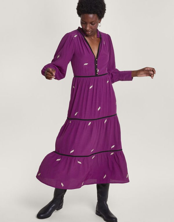 Monsoon Willa Embroidered Shirt Dress Purple