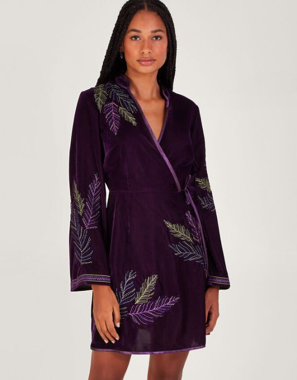 Monsoon Navi Embellished Velvet Dress Purple