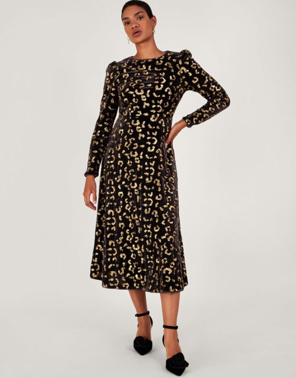 Monsoon Arwen Animal Sequin Dress Black - Image 2