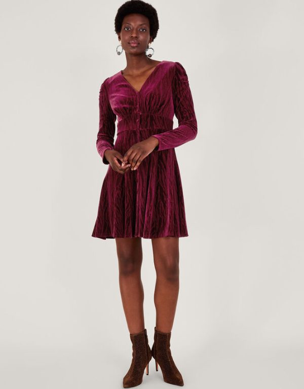 Monsoon Zahra Velvet Tea Dress Red