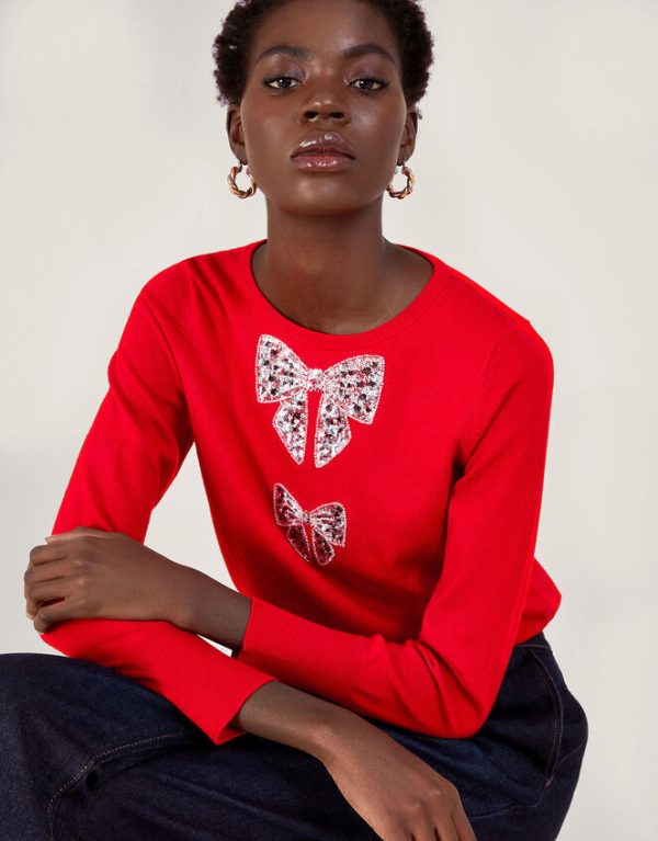 Monsoon Di Double Bow Jumper Red - Image 2