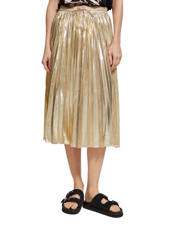 Monsoon Scotch and Soda Pleated Midi Skirt Gold - Image 2