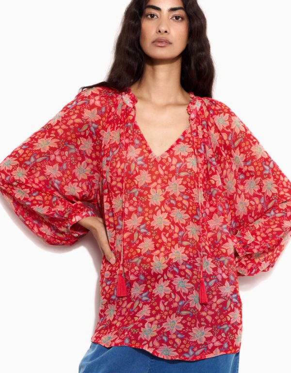 Monsoon East Floral Print Blouse Red - Image 2