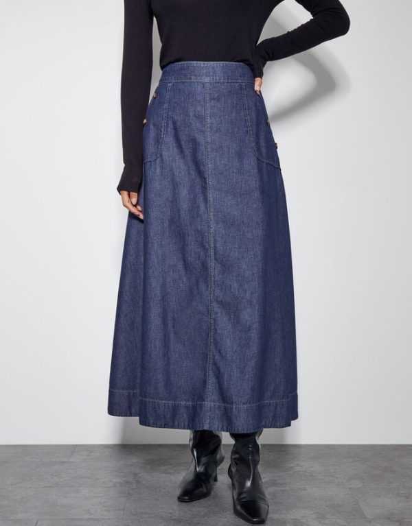 Monsoon Harper A-Line Denim Maxi Skirt Blue - Image 2