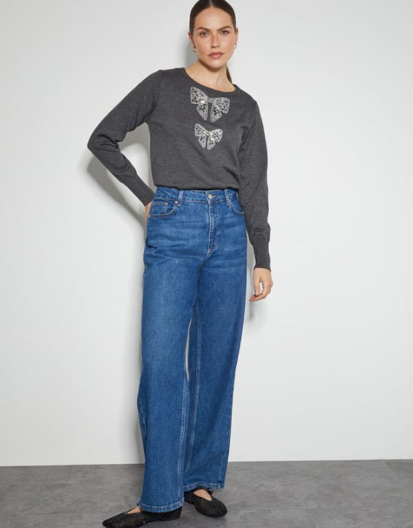 Monsoon Di Sequin Bow Crew Neck Jumper Grey - Image 2