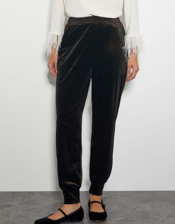 Monsoon Gigi Glitter Velvet Hareem Trousers Black - Image 2