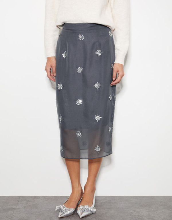 Monsoon Hana Embellished Organza Midi Skirt - Image 2