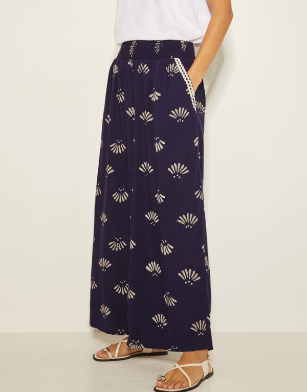 Monsoon Briana Print Wide Leg Trousers Blue - Image 2