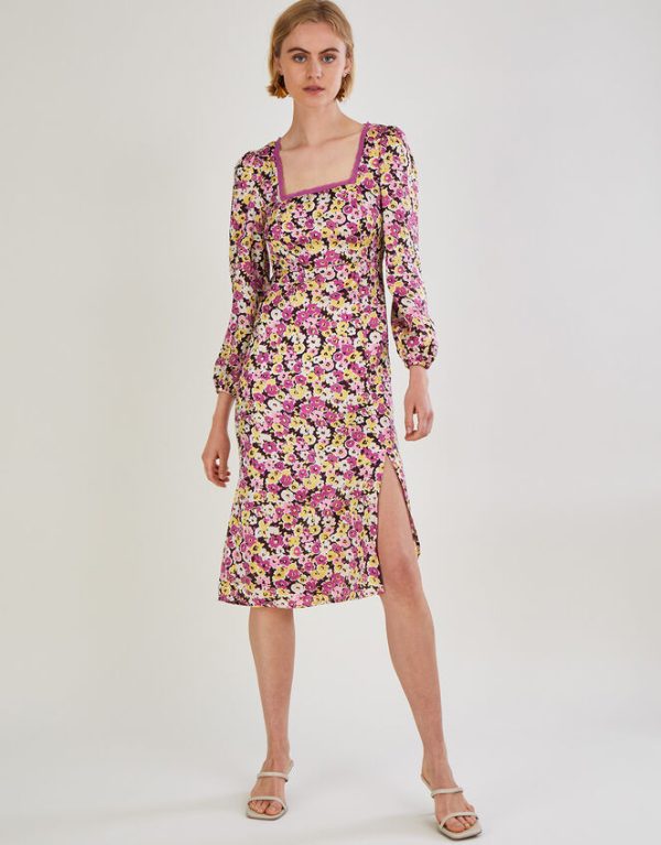 Monsoon Daria Long Sleeve Midi Dress with Recycled Polyester Pink - Image 2