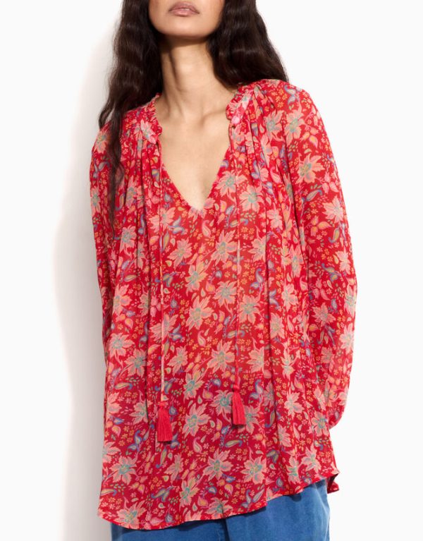 Monsoon East Floral Print Blouse Red - Image 3