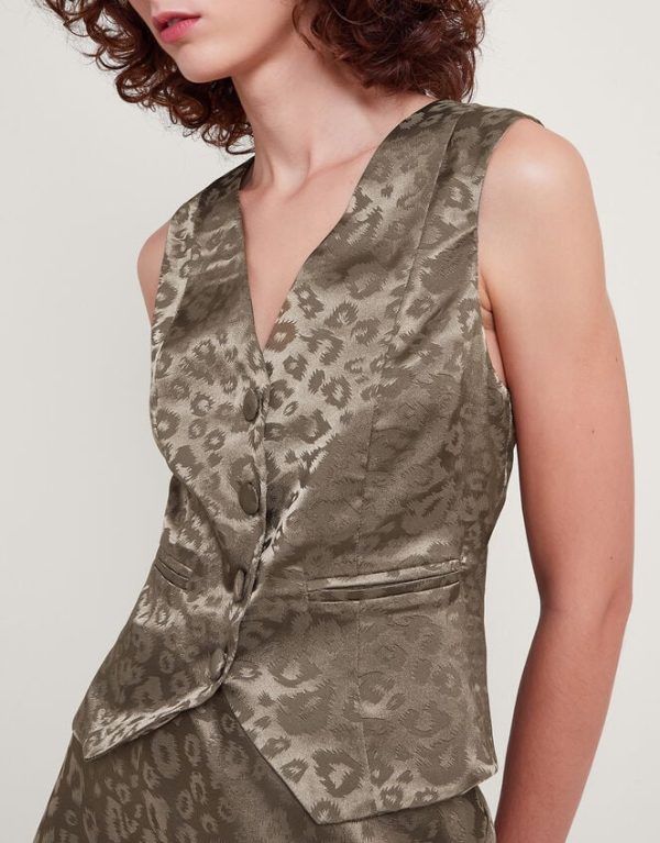 Monsoon Amelia Print Satin Waistcoat Brown - Image 2