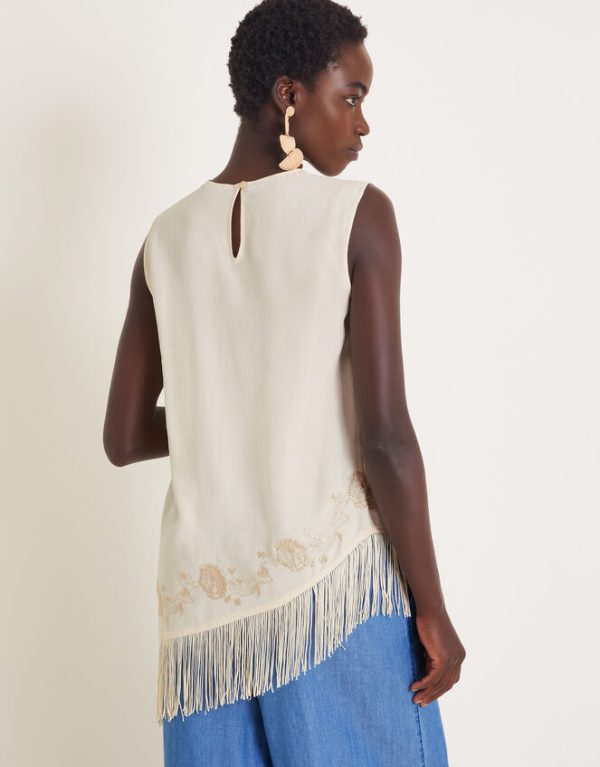 Monsoon Erin Fringe Tank Top Ivory - Image 4