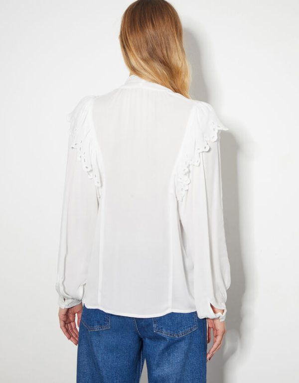 Monsoon Cassie Broderie Frill Tie-Neck Blouse Ivory - Image 3