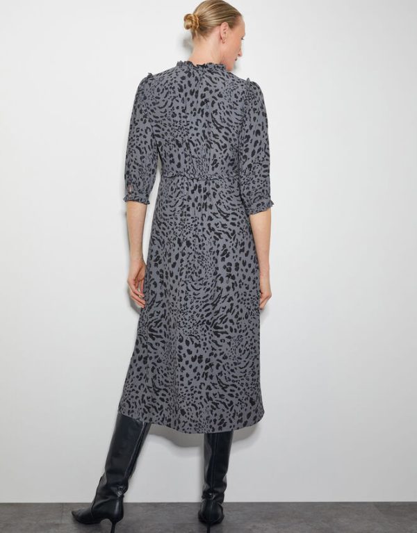 Monsoon Aubrey Leopard Print Midi Dress Grey - Image 3