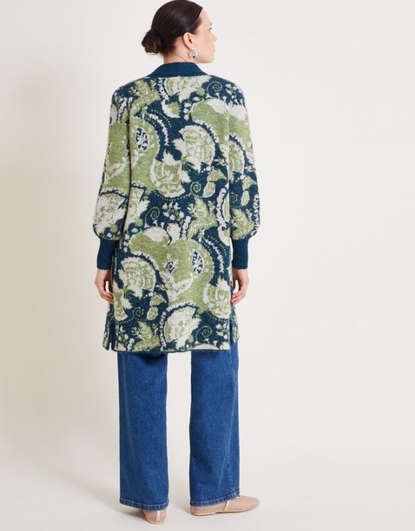 Monsoon Ember Printed Longline Cardigan Green - Image 3