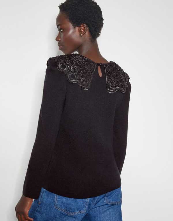 Monsoon Etta Oversized Beaded Collar Jumper Black - Image 3