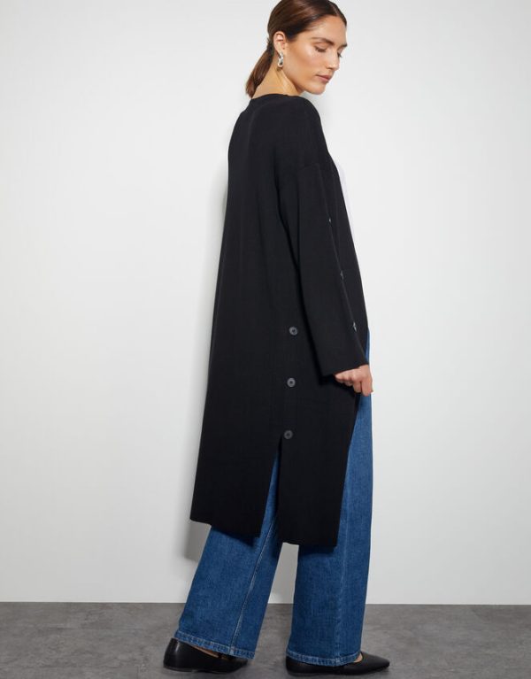 Monsoon Bo Button Detail Longline Cardigan Black - Image 3