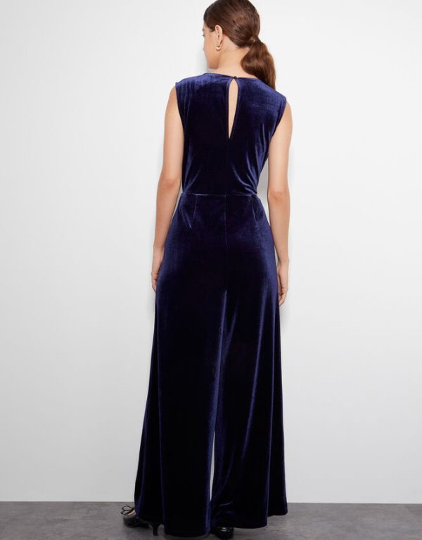 Monsoon Vayle Velvet Jumpsuit Blue - Image 3