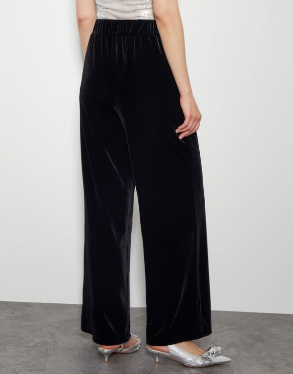 Monsoon Vora Velvet Wide Leg Trousers Black - Image 3