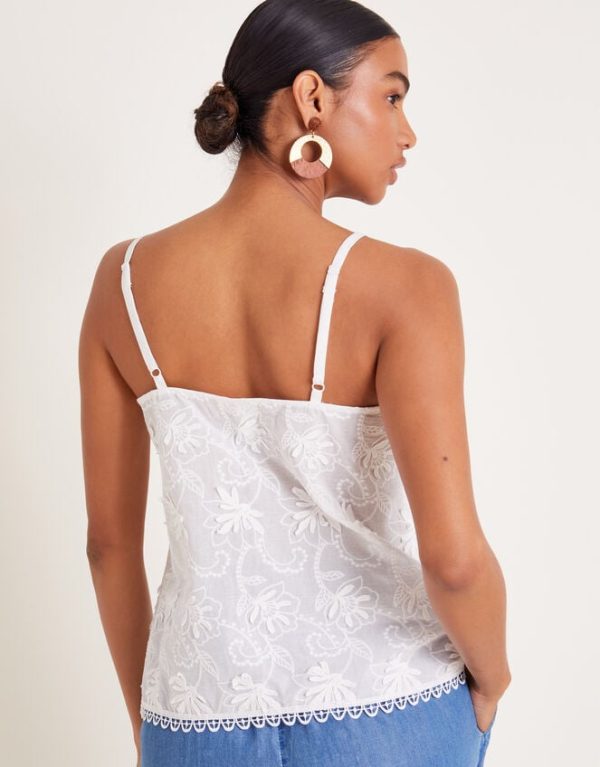 Monsoon Rosie Embroidered Cami Top White - Image 3