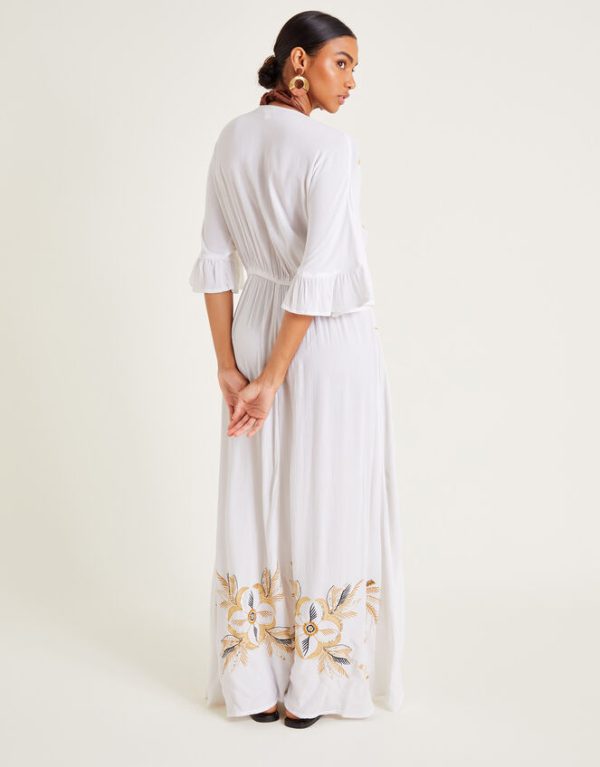 Monsoon Jasmine Embroidered Kaftan Maxi Dress White - Image 3