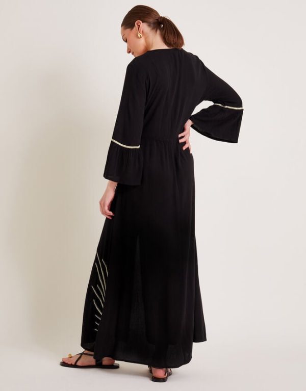 Monsoon Cali Embroidered Leaf Kaftan Dress Black - Image 4