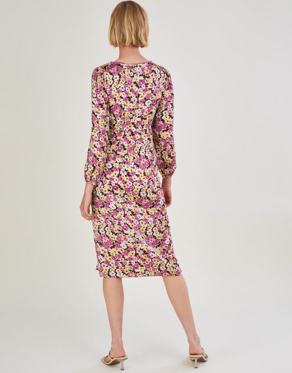 Monsoon Daria Long Sleeve Midi Dress with Recycled Polyester Pink - Image 3