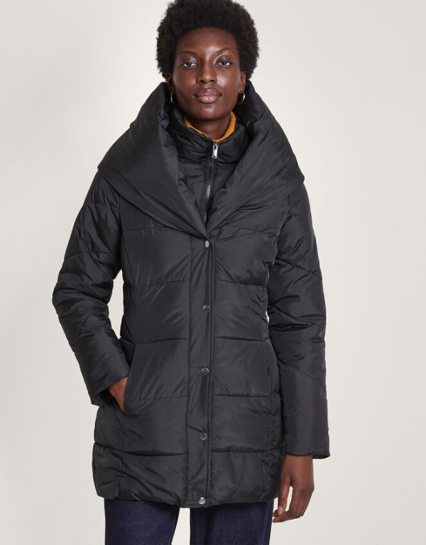 Monsoon Laura Padded Short Coat in Recycled Polyester Black - Image 2