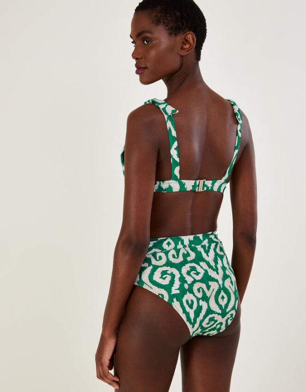 Monsoon Ikat Print High Waist Bikini Bottoms Green - Image 3