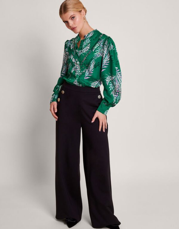 Monsoon Lucille Satin Print Blouse Green - Image 2