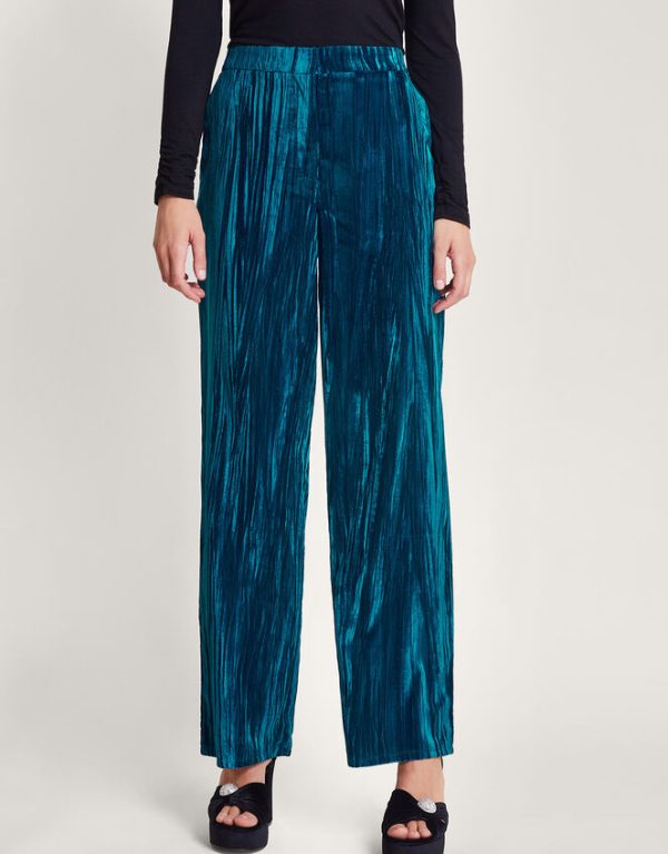 Monsoon Callie Velvet Trousers Teal - Image 2